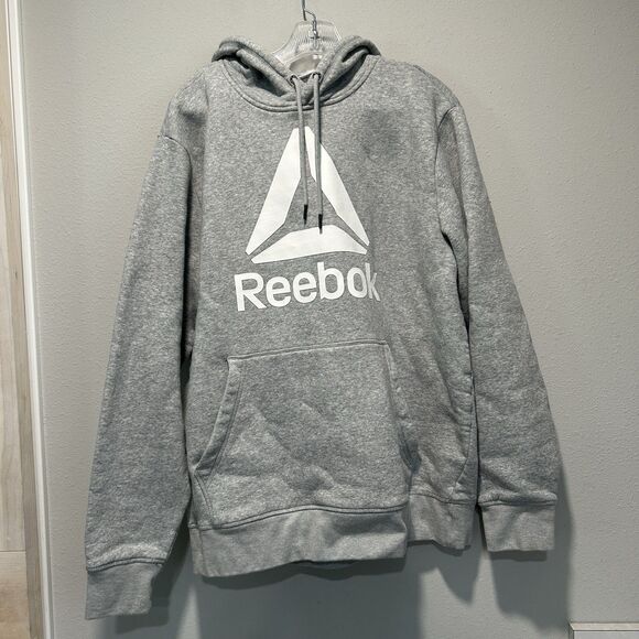 Reebok Mens Pullover Large Gray Spellout Drawstring Warm Thick Soft Heavy Logo - Picture 1 of 12